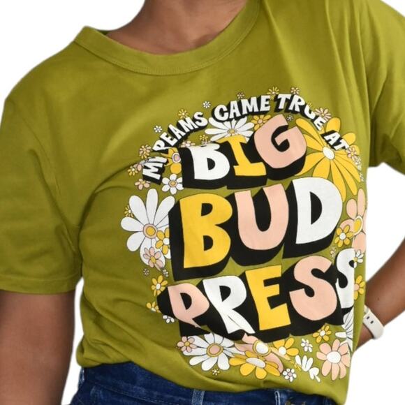 Big Bud Press Graphic Tee Green Retro Flower Short Sleeve T Shirt Size Small - Picture 3 of 11